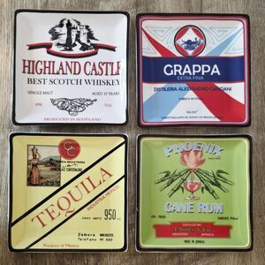 Vtg Boston Warehouse After 5 Set 4 Porcelain Plates 6" Liquor Labels In Box Bar